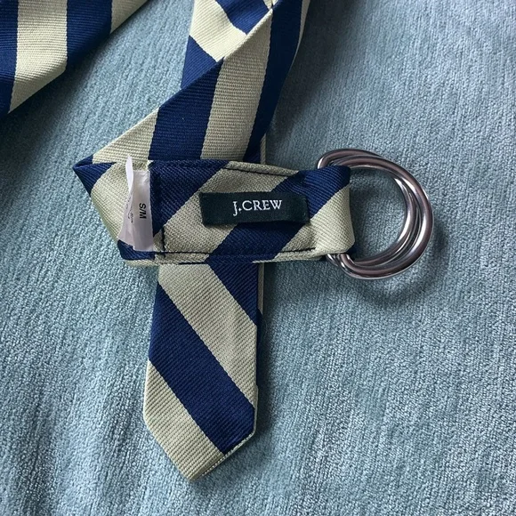 J. Crew Navy and Lime Green Diagonal Stripe Tie Belt Size S/M - Picture 2 of 3